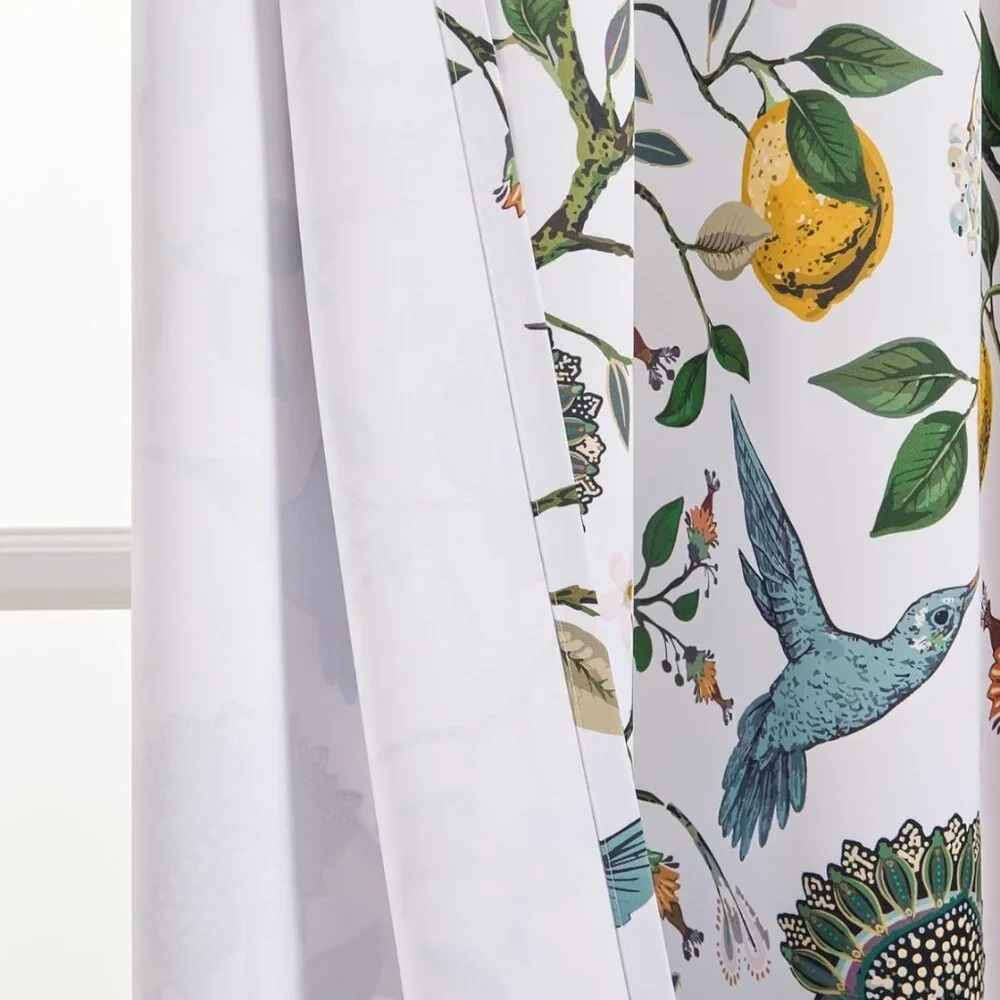 Floral Lemon Hummingbird Curtains Patterned Waverly Mid-Century Style